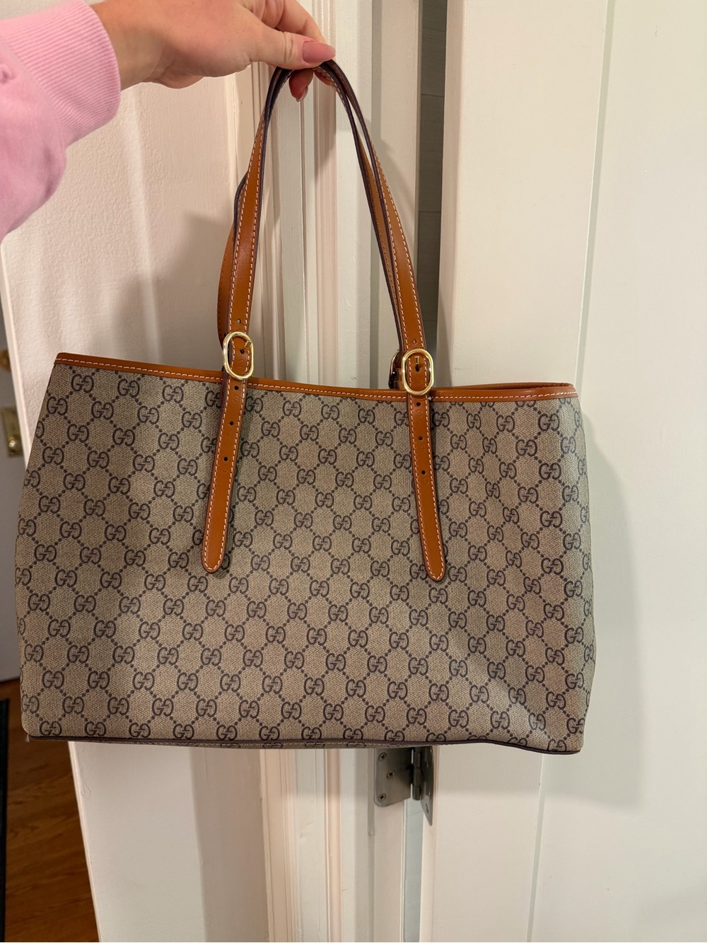 Designer Monogram Tote Bag in Beige and Tan
